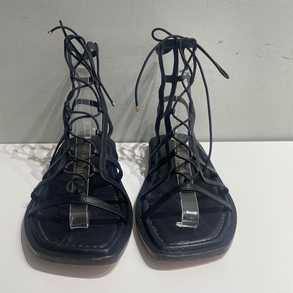 Stuart-weitzmanGladiator Square Black leather sandals - Picture 5 of 9